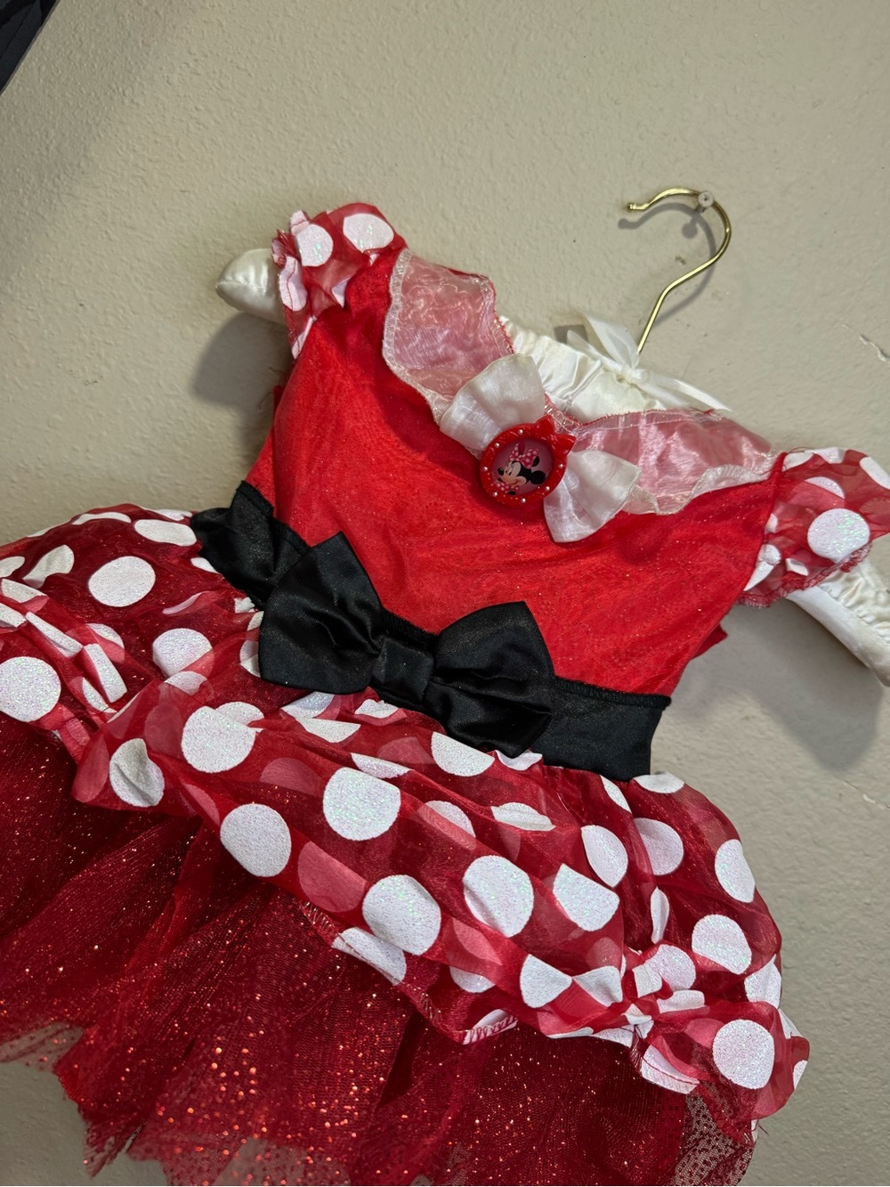 Disney Red and White Polka Dot Minnie Mouse Costume Dress with Black Bow
